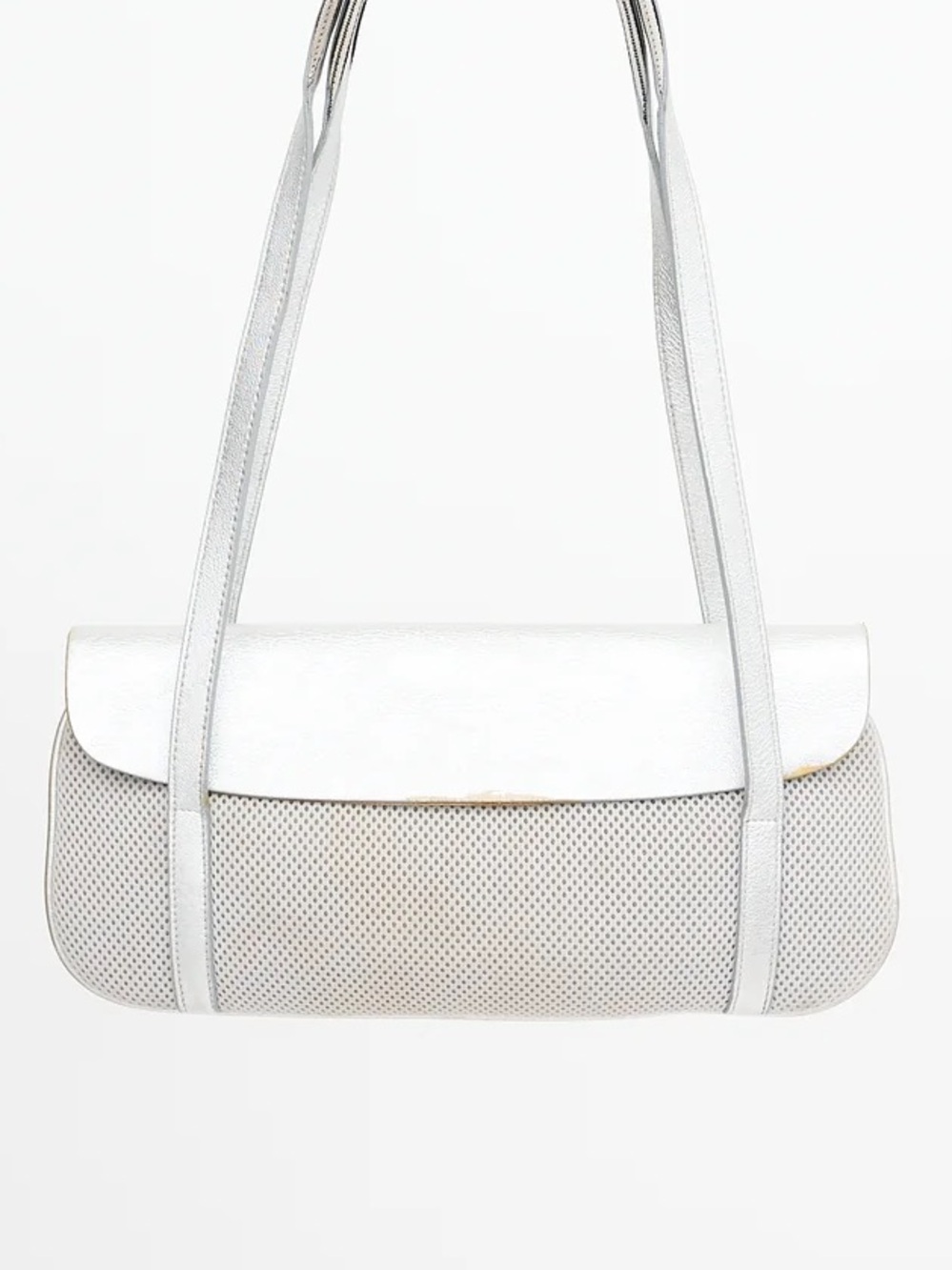 Miu Miu 1997 Mesh Vitello Vintage Silver Leather Baguette Mini Shoulder Bag